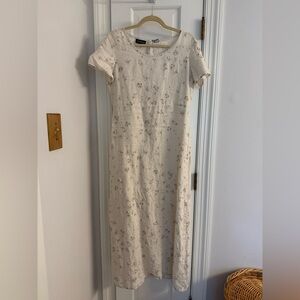Liz Claiborne 100% Linen Cream Floral Maxi Dress